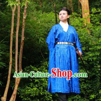 Traditional Ancient Chinese Imperial Bodyguard Hanfu Costume, Asian China Ming Dynasty Swordsman Blue Robe Clothing for Men