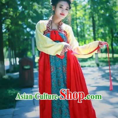 Traditional Chinese Ancient Palace Lady Costume Red Embroidered Slip Skirt, Asian China Tang Dynasty Imperial Concubine Hanfu Dress Clothing for Women