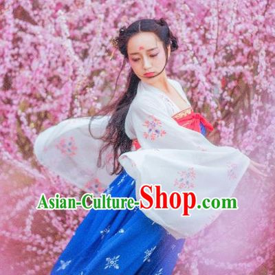 Traditional Chinese Ancient Costume Palace Lady Slip Skirt, Asian China Tang Dynasty Imperial Princess Hanfu Blue Dress Clothing for Women