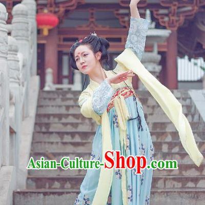 Traditional Chinese Ancient Costume Palace Lady Printing Blue Slip Skirt, Asian China Tang Dynasty Imperial Princess Hanfu Dress Clothing for Women