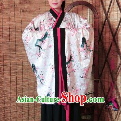 Traditional Chinese Ancient Young Lady Costume Printing Pink Curve Bottom, Asian China Han Dynasty Imperial Concubine Hanfu Clothing for Women