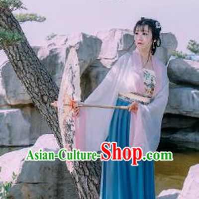 Traditional Chinese Ancient Palace Lady Costume, Asian China Tang Dynasty Imperial Princess Hanfu Blue Dress Clothing for Women