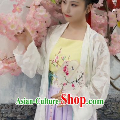 Traditional Chinese Ancient Costume Palace Lady White Embroidered BeiZi, Asian China Song Dynasty Imperial Princess Cardigan Clothing for Women