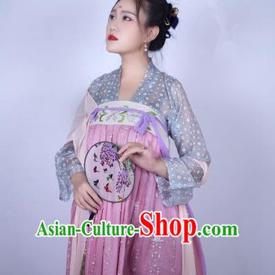 Traditional Chinese Ancient Costume Palace Lady Pink Embroidered Slip Skirt, Asian China Tang Dynasty Imperial Princess Hanfu Dress Clothing for Women