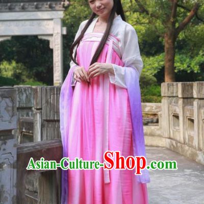 Traditional Ancient Chinese Princess Hanfu Costume, Asian China Tang Dynasty Palace Lady Rosy Dress Clothing for Women