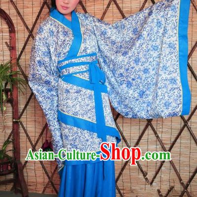 Traditional Chinese Ancient Young Lady Printing Costume Blue Curve Bottom, Asian China Han Dynasty Imperial Concubine Hanfu Clothing for Women