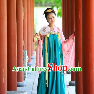 Traditional Chinese Ancient Palace Lady Blue Slip Skirt Costume, Asian China Tang Dynasty Imperial Concubine Hanfu Dress Clothing for Women