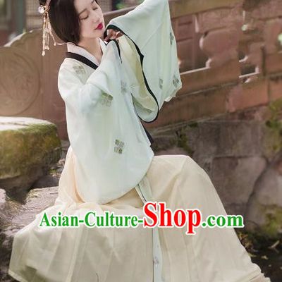 Traditional Ancient Chinese Palace Lady Hanfu Costume White Blouse and Skirt, Asian China Ming Dynasty Princess Clothing for Women