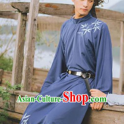 Traditional Ancient Chinese Swordsman Hanfu Costume Embroidered Long Robe, Asian China Han Dynasty Clothing for Men