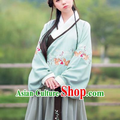 Traditional Ancient Chinese Palace Lady Hanfu Costume Embroidered Blouse and Skirt, Asian China Ming Dynasty Imperial Princess Clothing for Women