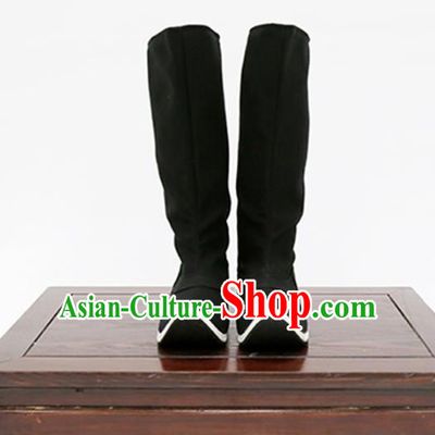 Traditional Ancient Chinese Hanfu Black Boots, Asian China Tang Dynasty Minister Shoes for Men
