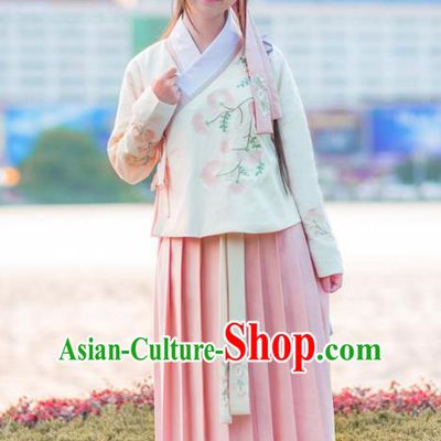Traditional Ancient Chinese Young Lady Embroidered Costume Complete Set, Asian China Ming Dynasty Imperial Princess Hanfu Clothing for Women
