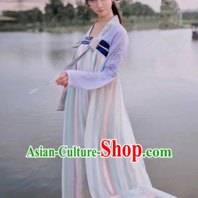 Traditional Ancient Chinese Palace Lady Hanfu Costume Purple Embroidered Blouse and Skirt, Asian China Tang Dynasty Princess Dress Clothing for Women