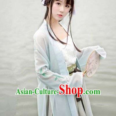 Traditional Chinese Song Dynasty Palace Lady Hanfu Costume Light Green BeiZi, Asian China Ancient Princess Dress Embroidered Clothing for Women