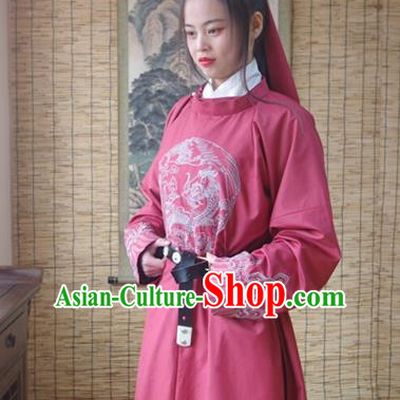 Traditional Ancient Chinese Swordsman Hanfu Costume Embroidered Red Robe, Asian China Tang Dynasty Imperial Guards Clothing for Women