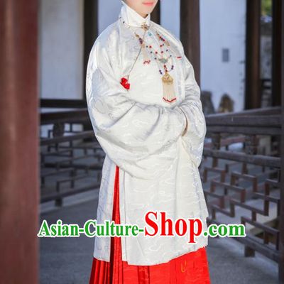 Traditional Chinese Ancient Costume Princess Embroidered White Blouse and Skirt, Asian China Ming Dynasty Palace Lady Hanfu Clothing for Women