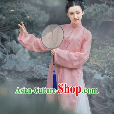 Traditional Chinese Ancient Costume Princess Embroidered Pink Blouse and Skirt, Asian China Ming Dynasty Palace Lady Hanfu Clothing for Women