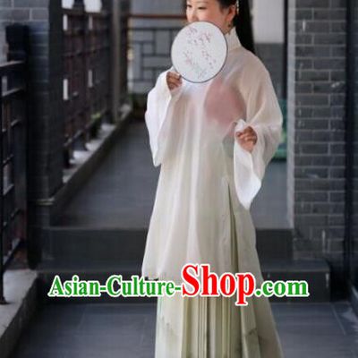 Traditional Chinese Ancient Costume Princess White Blouse and Landscape Painting Skirt, Asian China Ming Dynasty Palace Lady Hanfu Clothing for Women