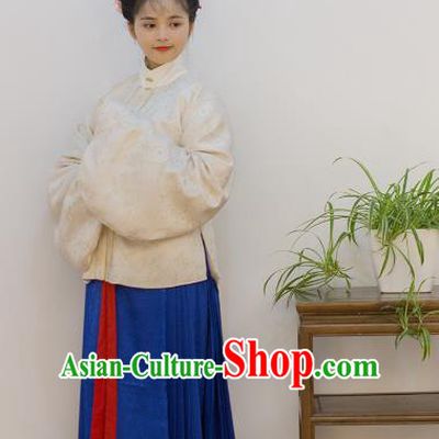Traditional Chinese Ancient Costume Palace Lady Embroidered Blouse and Slip Skirt, Asian China Ming Dynasty Imperial Princess Hanfu Clothing for Women