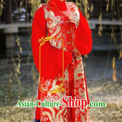 Traditional Chinese Ancient Costume Imperial Concubine Embroidered Red Vest Blouse and Skirt, Asian China Ming Dynasty Palace Lady Clothing for Women