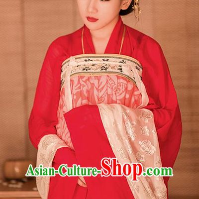 Traditional Chinese Ancient Costume Imperial Concubine Red Slip Skirt, Asian China Tang Dynasty Palace Lady Clothing for Women