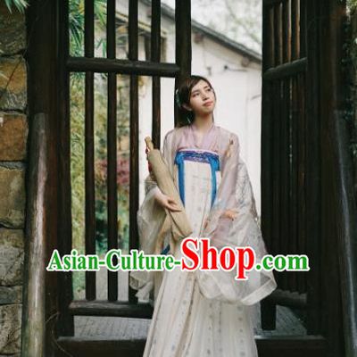 Traditional Chinese Ancient Costume Palace Lady Embroidered Blouse and Slip Skirt, Asian China Tang Dynasty Princess Hanfu Clothing for Women