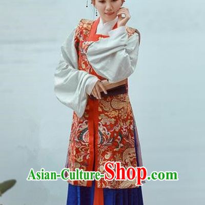 Traditional Chinese Ancient Costume Imperial Concubine Embroidered Vest Blouse and Skirt, Asian China Ming Dynasty Nobility Lady Hanfu Clothing for Women