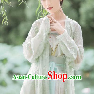 Traditional Chinese Ancient Costume Princess Embroidered Green BeiZi Complete Set, Asian China Song Dynasty Nobility Lady Hanfu Clothing for Women