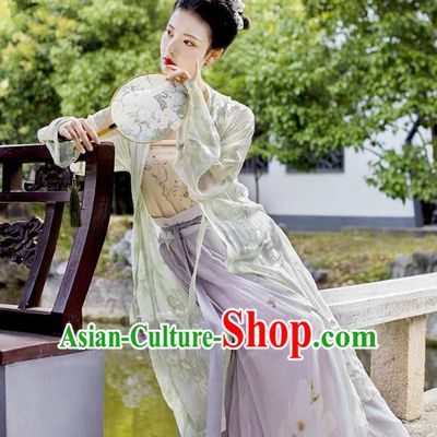 Traditional Chinese Ancient Costume Imperial Concubine Green Embroidered Beizi Complete Set, Asian China Song Dynasty Palace Lady Clothing for Women