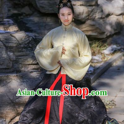 Traditional Chinese Ancient Costume Princess Blouse and Black Skirt, Asian China Ming Dynasty Palace Lady Hanfu Clothing for Women