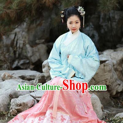Traditional Chinese Ancient Costume Princess Blouse and Pink Skirt, Asian China Ming Dynasty Palace Lady Hanfu Clothing for Women