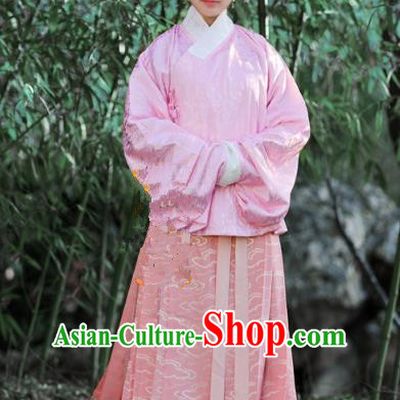 Traditional Chinese Ancient Costume Princess Pink Blouse and Skirt, Asian China Ming Dynasty Palace Lady Hanfu Clothing for Women