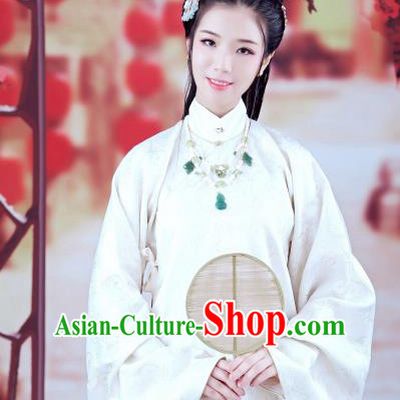 Traditional Chinese Ancient Costume Imperial Princess White Embroidered Long Blouse, Asian China Ming Dynasty Palace Lady Clothing for Women