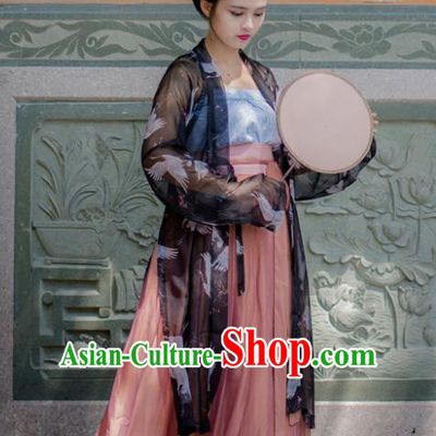 Traditional Chinese Ancient Costume Princess Black Silk Blouse and Skirt, Asian China Song Dynasty Palace Lady Hanfu Clothing for Women