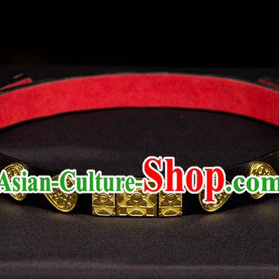 Traditional Ancient Chinese Swordsman Hanfu Belts, Asian China Ming Dynasty Imperial Guards Leather Waistband for Men