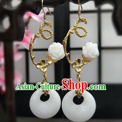 Traditional Handmade Chinese Ancient Classical Hanfu Wedding Accessories Eardrop White Flower Tassel Earrings for Women