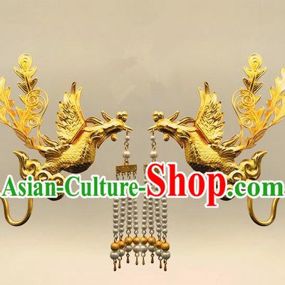 Traditional Handmade Chinese Ancient Classical Hair Accessories Bride Wedding Phoenix Step Shake, Hair Jewellery, Hair Fascinators Hairpins for Women