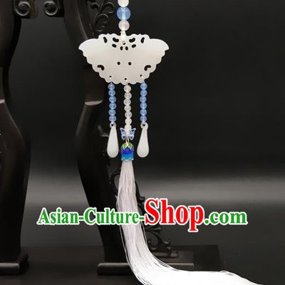 Traditional Handmade Chinese Ancient Classical Hanfu Accessories Tassel Jade Butterfly Pendant Palace Taeniasis for Women