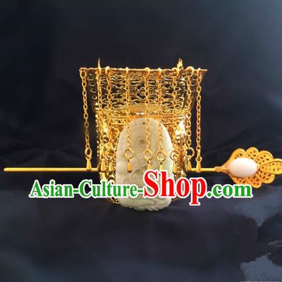 Traditional Handmade Chinese Ancient Classical Hair Accessories Qin Dynasty Emperor Tassel Hat Tuinga Hairdo Crown Hairpins for Men