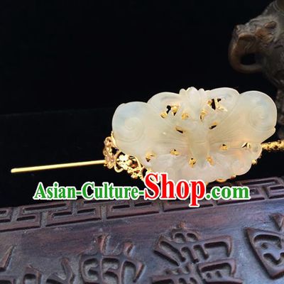 Traditional Handmade Chinese Ancient Classical Hair Accessories Han Dynasty Nobility Childe Tuinga Jade Hairdo Crown Golden Hairpins for Men
