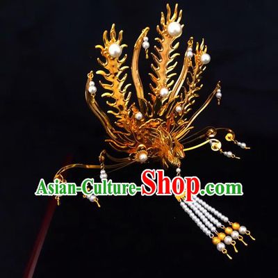 Traditional Handmade Chinese Ancient Classical Hair Accessories Queen Phoenix Coronet, Tassel Step Shake Hair Fascinators Hairpins for Women