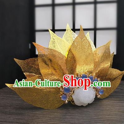 Traditional Handmade Chinese Ancient Classical Hair Accessories Queen Lotus Coronet, Princess Hair Fascinators Hairpins for Women