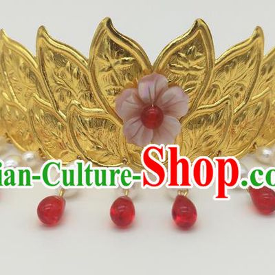 Traditional Handmade Chinese Ancient Classical Hair Accessories Queen Tassel Lotus Coronet, Princess Hair Fascinators Hairpins for Women