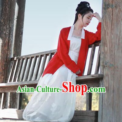 Traditional Chinese Song Dynasty Imperial Concubine Costume, Asian China Ancient Palace Lady Hanfu Red BeiZi Clothing for Women
