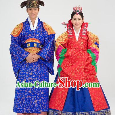 Traditional Korean Costumes Wedding Red Full Dress, Palace Lady Formal Attire Ceremonial Clothes, Korea Court Bride Embroidered Clothing for Women