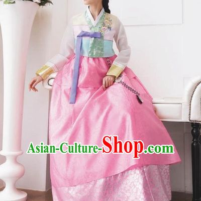 Traditional Korean Costumes Bride Formal Attire Ceremonial Green Blouse and Full Dress, Korea Hanbok Court Embroidered Wedding Clothing for Women