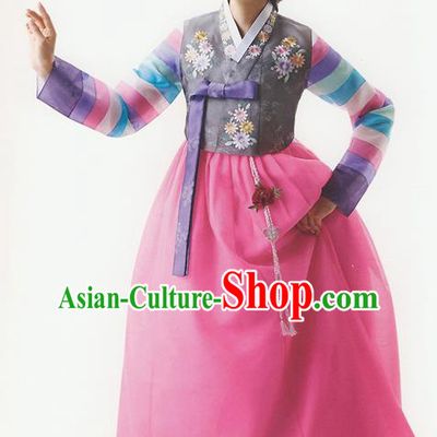 Traditional Korean Costumes Bride Formal Attire Ceremonial Grey Blouse and Full Dress, Korea Hanbok Court Embroidered Wedding Clothing for Women