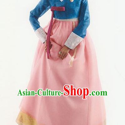 Traditional Korean Costumes Bride Formal Attire Ceremonial Peacock Blue Blouse and Full Dress, Korea Hanbok Court Embroidered Clothing for Women
