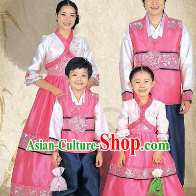Traditional Korean Costumes Parent-Child Outfit Full Dress Family Formal Attire Ceremonial Clothes, Korea Court Embroidered Clothing