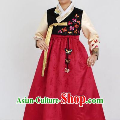 Traditional Korean Costumes Bride Formal Attire Ceremonial Red Dress, Korea Hanbok Court Embroidered Clothing for Women